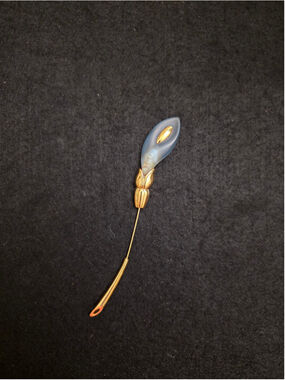 Vtg 80s Givenchy 4” Gold-Tone Blue Agate Stylized Flower Pin